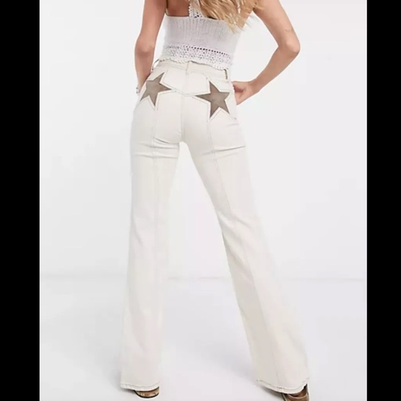 Free People Firecracker High Waist Flares Jeans Ivory Size 31 - Picture 1 of 6